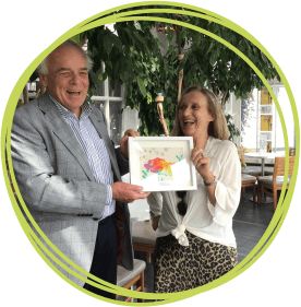 Eddie Farwell presents Jill Stein with Thank You gift from the children at Little Harbour